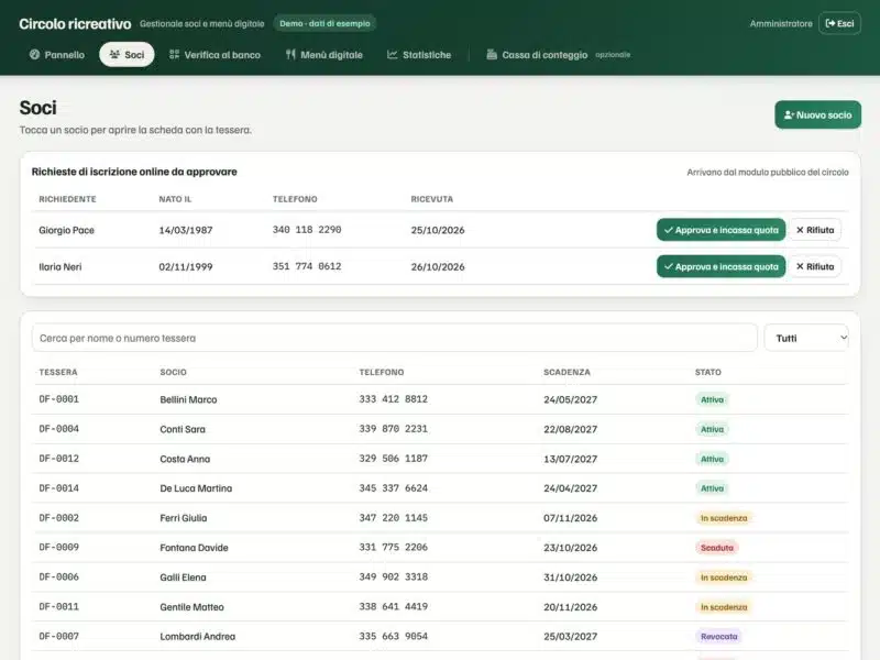 Gestionale soci per un circolo ricreativo